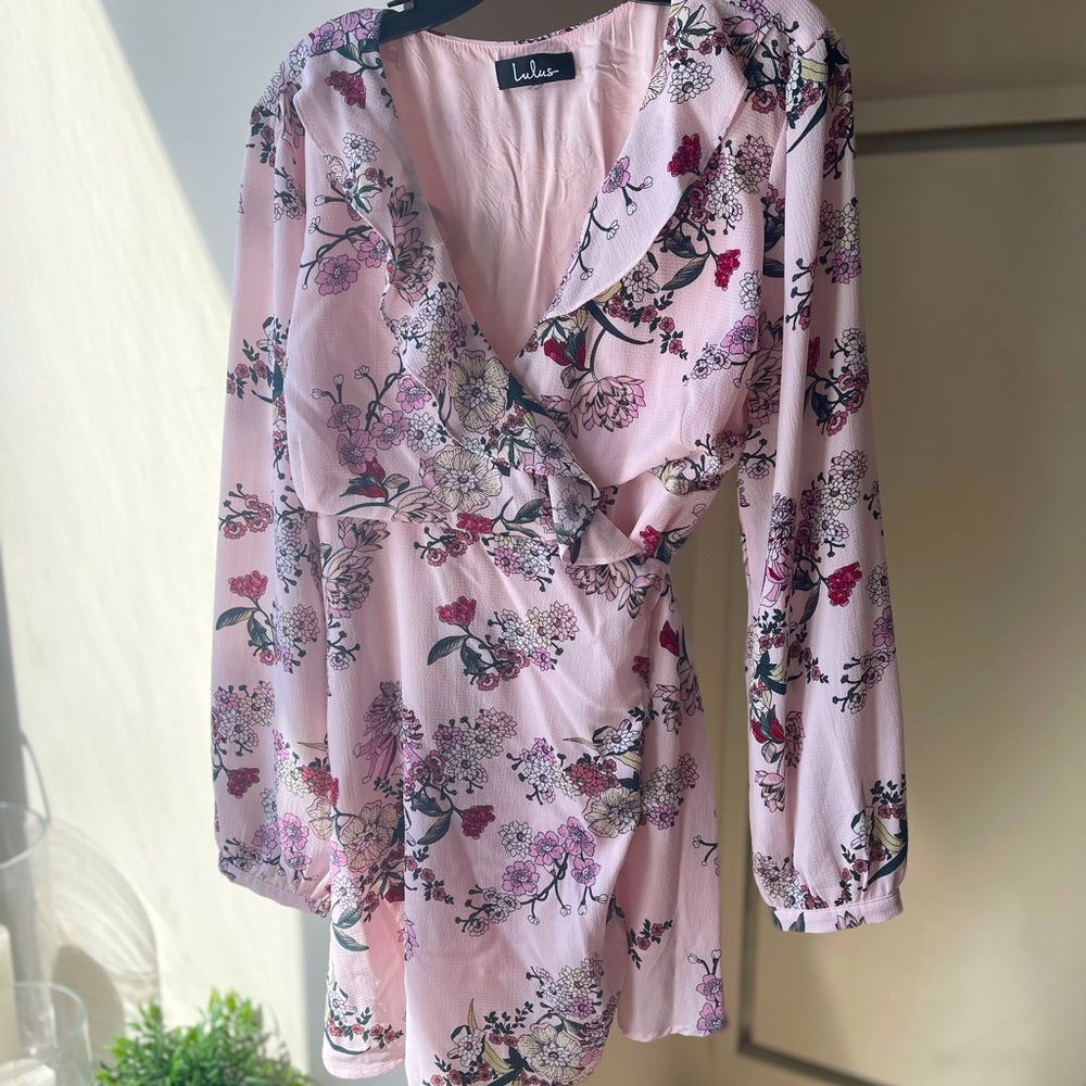 Lulu’s Floral Pink Wrap Dress, Size M